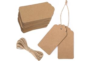 Gift Tags with String, 100 Pcs Kraft Paper Tags Brown Blank Gift Tag Labels for Wedding Birthday Thanksgiving 4.5 x 9cm