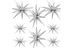 Cadeya 8 Pcs Star Balloons, Huge Silver Explosion Star Aluminum Foil Balloons for Birthday, Baby Shower, Wedding, Bachelorette Party, Disco Party Decorations Supplies