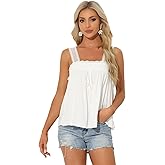 Allegra K Casual Sleeveless Top for Women's Square Neck Panel Lace Ruffles Tank Tops