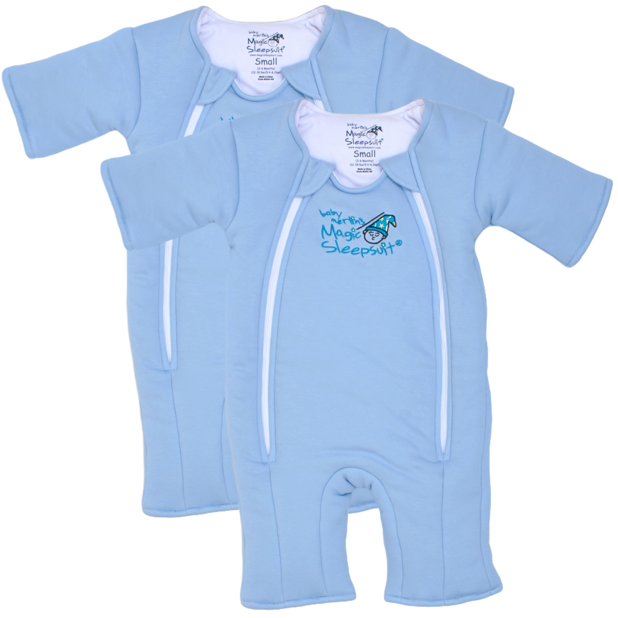 Photo 1 of Magic Sleepsuit Baby Merlin's Cotton Baby Transition Swaddle - Small (12-18 lbs) - Cozy Sleep Sack - Soft Cotton Inner Layer - Double Zipper for Easy Diaper Changes - Blue 2 Pack