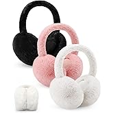 Chicingyou 3 Pcs Winter Ear Muffs for Women Faux Fur Fluffy Earmuffs Foldable Ear Covers Cute Unisex Fuzzy Warmer Accessories