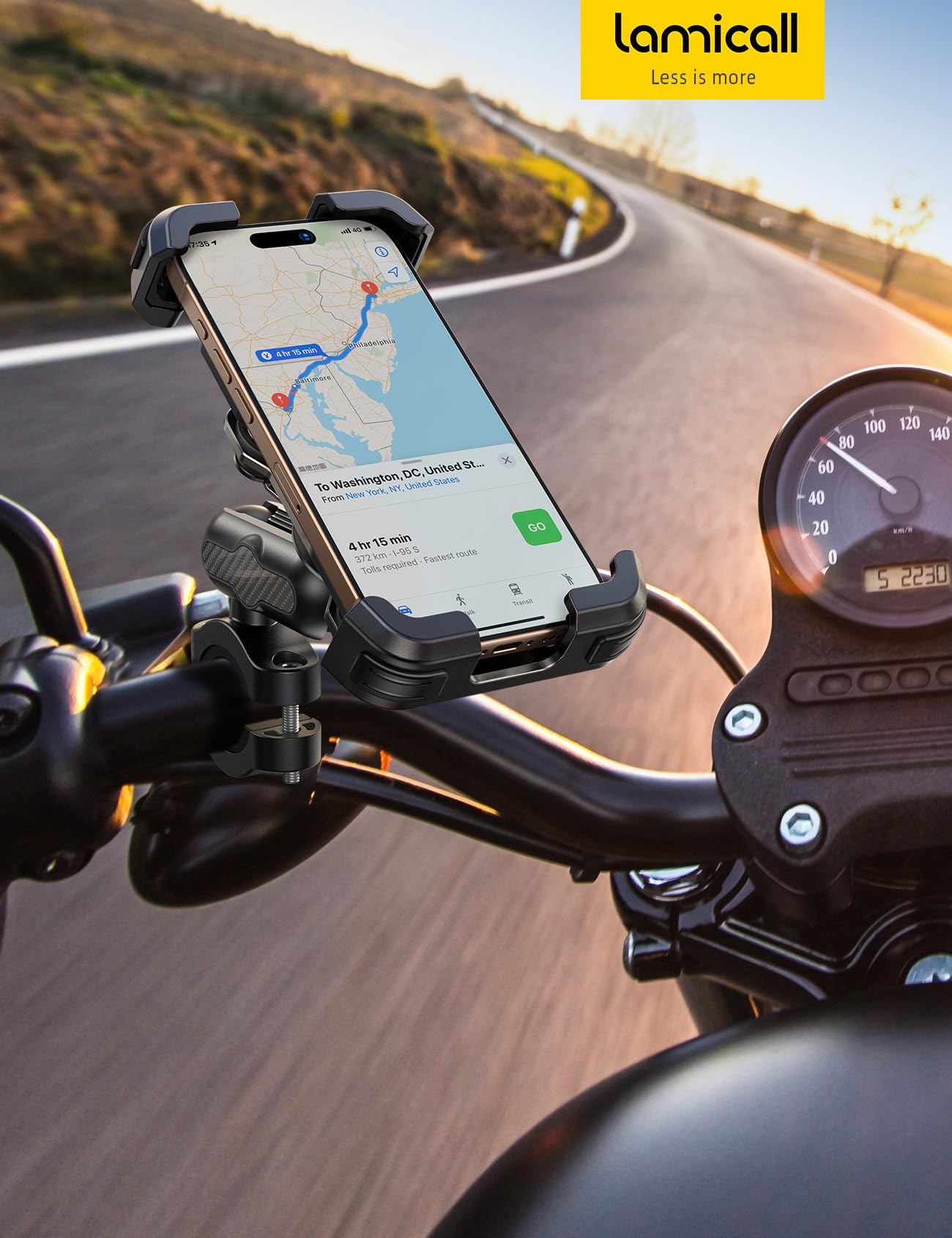 Lamicall Motorcycle Phone Mount Holder - [Metal Extension Arm] [Dual Vibration Dampener] Motorcycle Cell Phone Mount, Bike Bicycle Handlebar Phone Clamp, for iPhone 16/15/ 14 Pro Max, 4.7-6.7