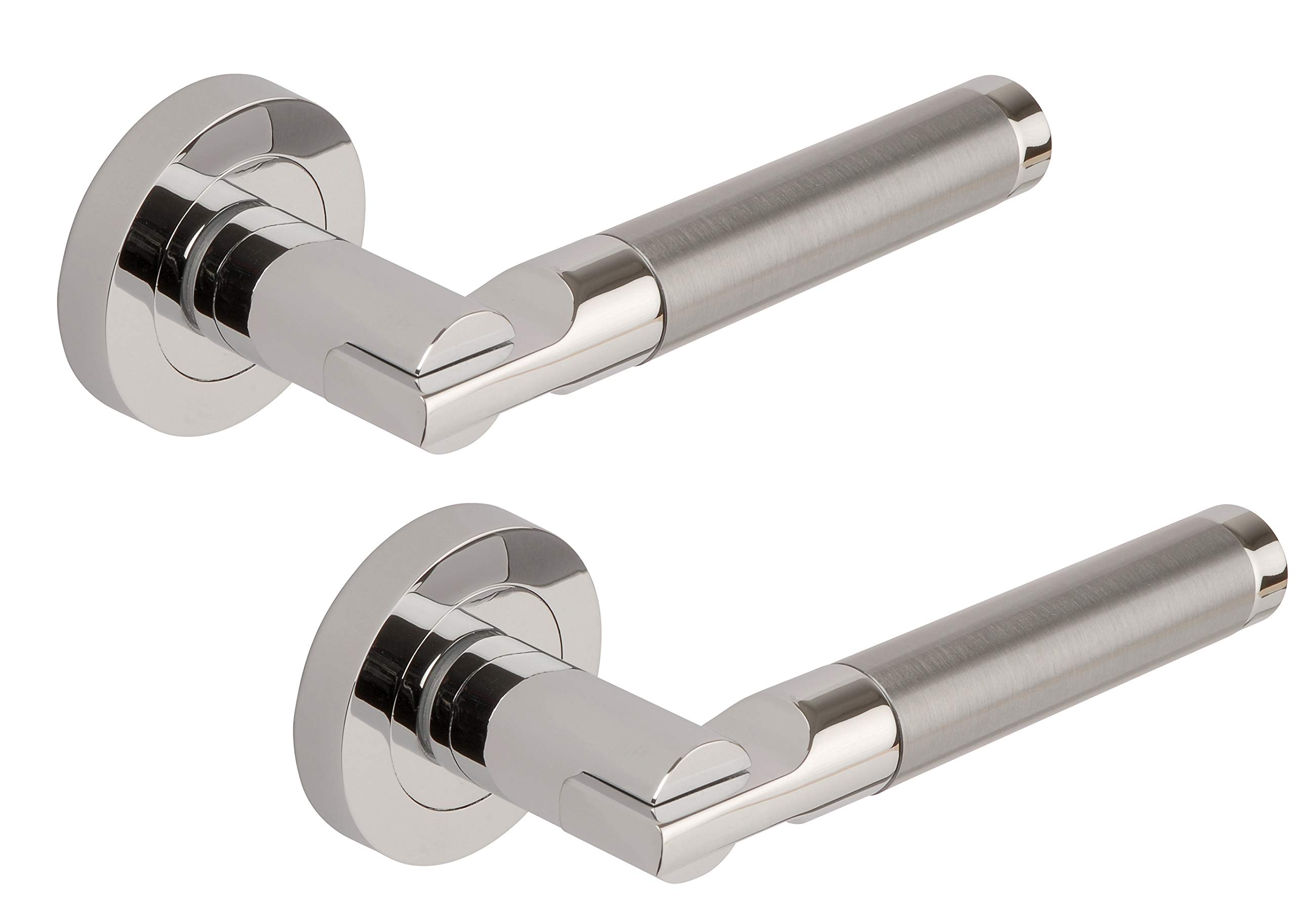 Excel DH3685 Seriphos Passage Door Handles on Round Rose, Duel Polished/Satin Chrome