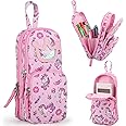 BERRYRIZZ Unicorn Large Capacity Pencil Case Pen Pouch Organizer Canvas Pencil Bag with Handle School Supplies for Teen Girls-Pink