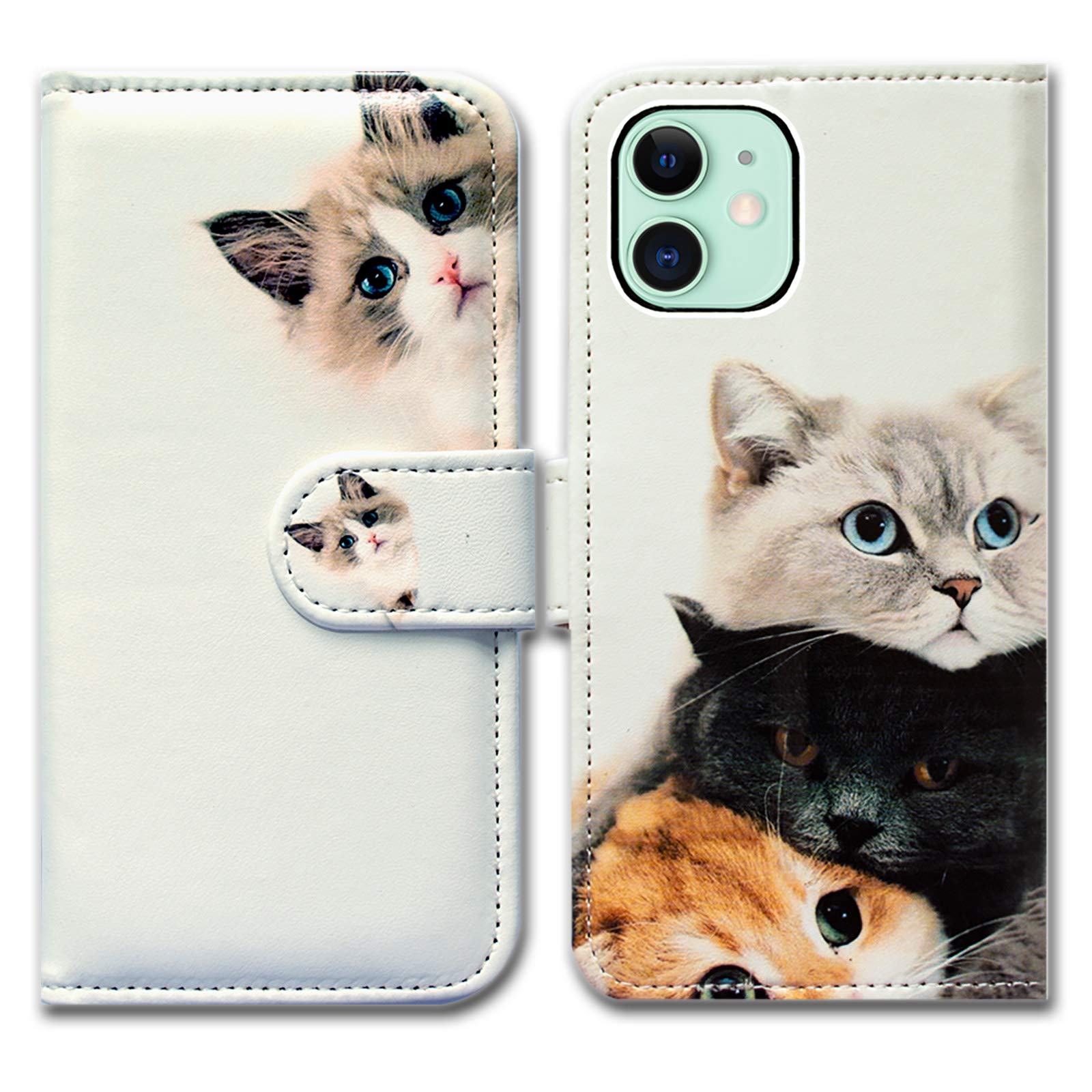 Bcov iPhone 12 Case,iPhone 12 Pro Case, Cute Brown Cat Leather Flip Phone Case Wallet Cover with Card Slot Holder Kickstand for iPhone 12/iPhone 12 Pro