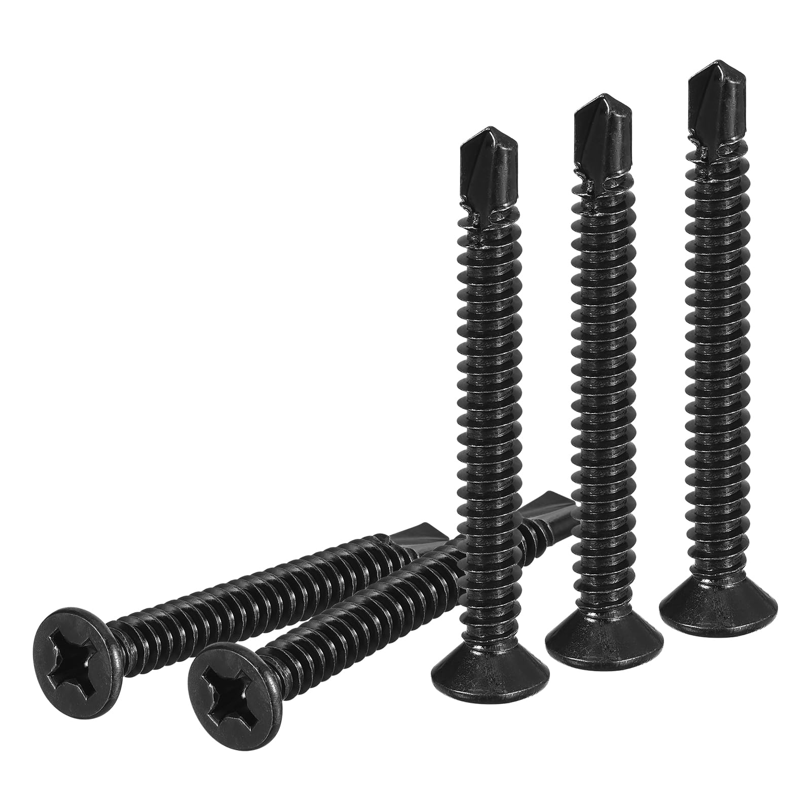 DTGN 100Pcs ST6.3x50mm Self Drilling Screws, 410 Stainless Steel Flat Head Phillips Sheet Metal Screw - Good for Wood to Metal, Furniture - Black — image 1