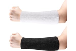 MSHUNKEJI 2/6 Pcs 9 Inch Long Wristbands Sweatbands White Wrist Sweatbands Bulk Sweat Bands Wristbands Black for Men Women Weight Loss Gymnastics Events Football Workout