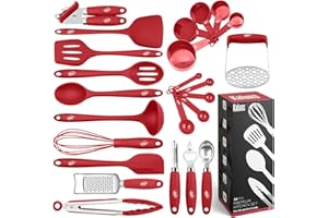 Kaluns Silicone Kitchen Utensils Set 24 Pcs Cooking Utensils Set - Can Opener, Masher, Turner, Spatula 446°F Heat Resistant N