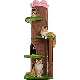MUTTROS 68.5" Forest Cat Tree Tower with 4 Condos &amp; Flower Top Bed, Brown | Tree-look design, 3.8in thick sisal post, 4 spacious condos, Flower top bed, Heavy duty build, Multi-cat homes