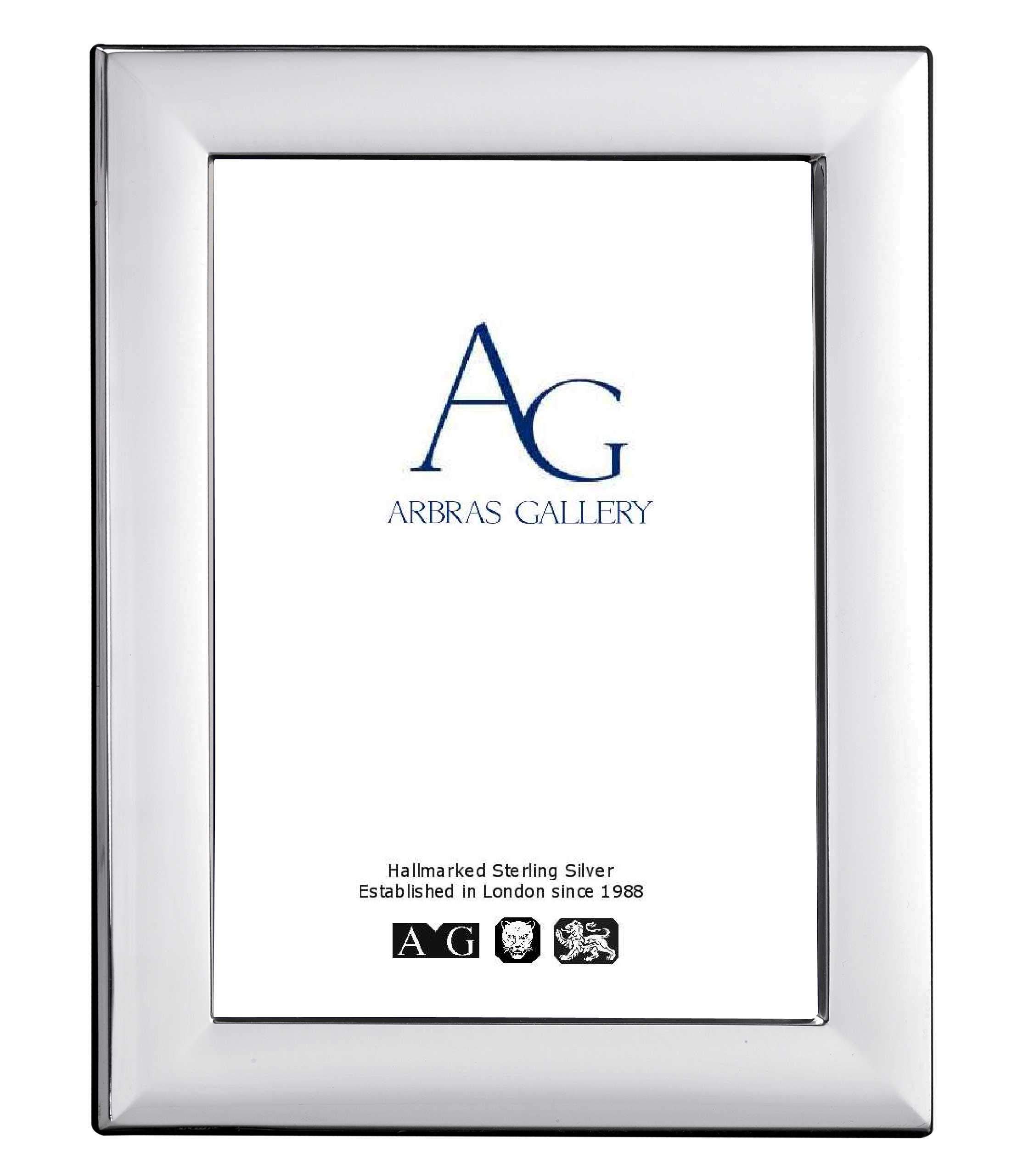 Arbras Gallery AG Sterling Silver Plain Frame for photograph 7"x 5" with Wood Back can stand portrait or landscape