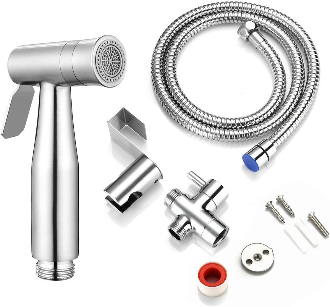 Handheld Bidet Sprayer Kits - Premium Stainless Steel Cloth Diaper Sprayer - Shattaf Sprayer for Personal Hygiene Care Bottom Wiper Shower Attachment - Hand Bidet Sprayer for Beday Toilet