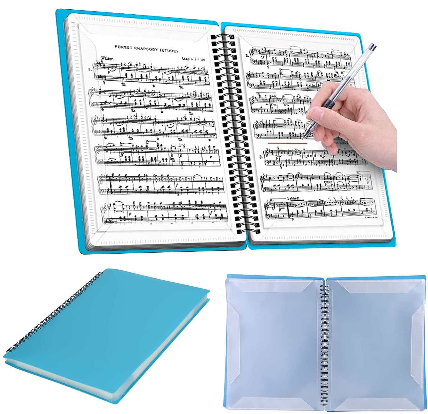A4 Sheet Music Folder Mark-able Music Clef Sheet Modifiable Piano Score Folder File Storage Folder Blank Plastic Display Book Folder Hold for 60 Paper, Concert Office School Home