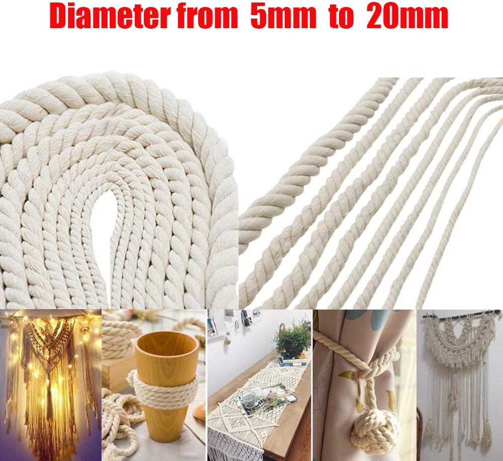 Greenpromise 10m Three Strands 100% Cotton Rope Handmade DIY String Cord Twine Rope Decorative Accessories (6MM x 10Meters)