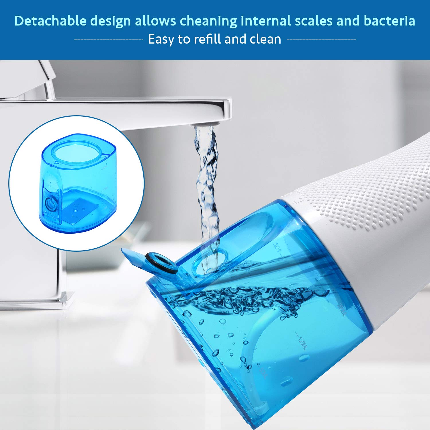 Cordless Water Flosser Teeth Cleaner, 300ML Rechargeable Oral Irrigator Portable for Teeth Dental Flosser with 3 Modes 4 Jet Tips IPX7 Waterproof and LCD Battery Indicator for Travel and Home Use