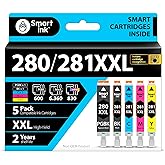 Smart Ink Compatible Ink Cartridges Replacement for Canon 281 280 PGI-280XXL CLI-281XXL (5 Combo Pack) to use with Canon Printers Pixma TR8520 TS9120 TS6120 TR8620 TR8620a TS6320 TR7520 PGBK/BK/C/M/Y