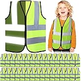 Unittype 30 Pcs Kids Safety Vest Bulk High Visibility Reflective Vest with Zipper Neon Traffic Vest for Cycling Skiing Running (Yellow)