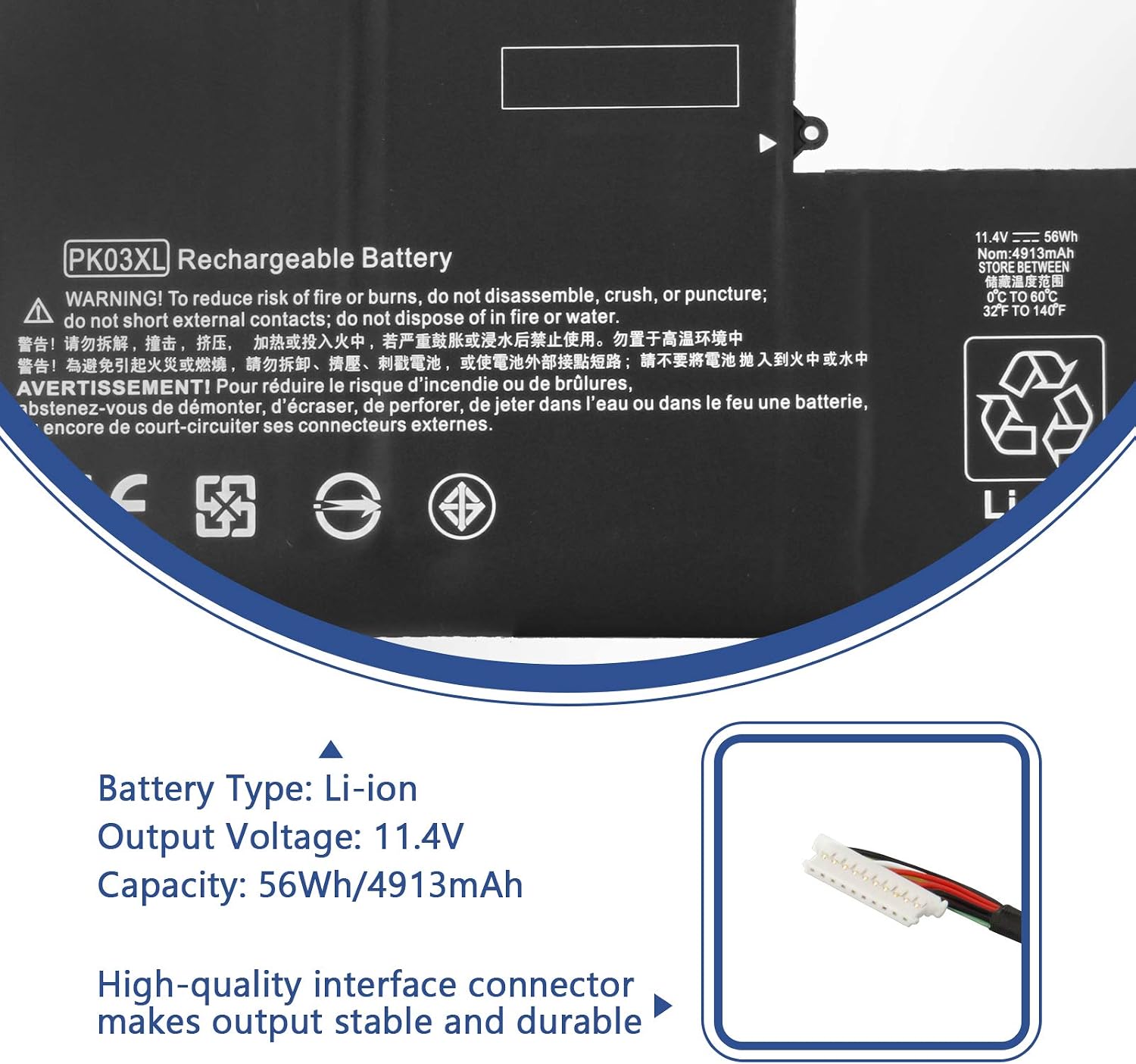 ANTIEE PK03XL Laptop Battery for HP Spectre 13 Pro X360 G1 G2 13-4000 13-4100 13-4200 Series 13-4003dx 13-4005dx 13-4103dx 13-4020ca 13-4105dx 11.4V 56Wh HSTNN-DB6S 789116-005 788237-2C1 TPN-Q157 - Image 3