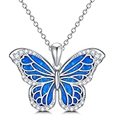DONGHU Blue Butterfly Necklace Sterling Silver Dainty Cute Butterfly Pendant Necklace S925 Butterfly Charm Jewelry Gift for Women