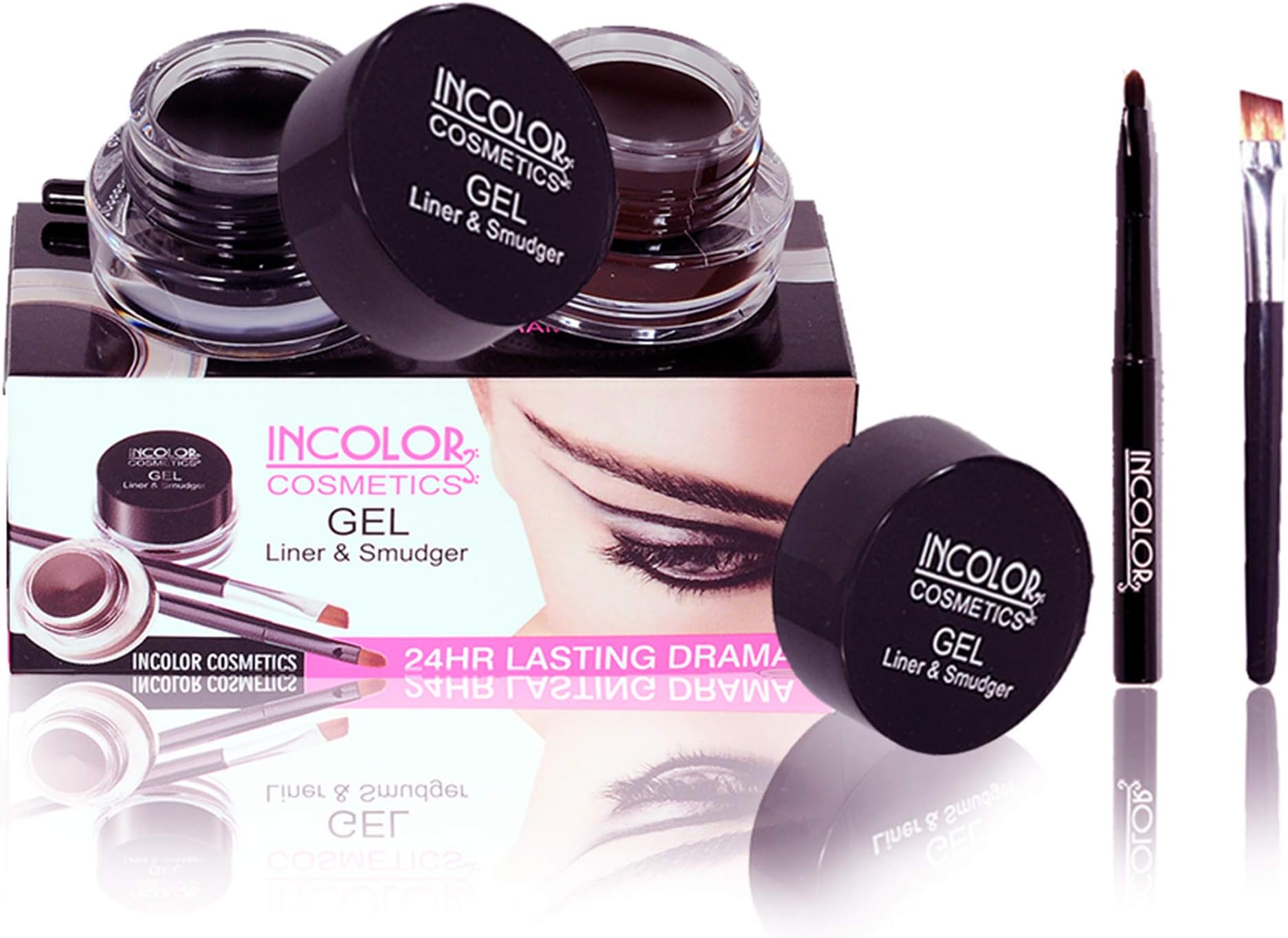 INCOLOR 2 In 1 Long Lasting Waterproof Gel Eyeliner with Smudger for Women, Black & Brown, 5 Gram
