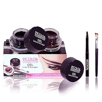 INCOLOR 2 In 1 Long Lasting Waterproof Gel Eyeliner with Smudger for Women, Black n Brown, 5 Gram