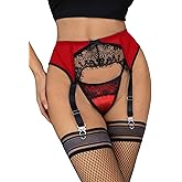 Womens Lace Garter Belt Plus Size Sexy Garter Belts for Thigh Highs with 4 Vintage Straps Clips Suspender Belt