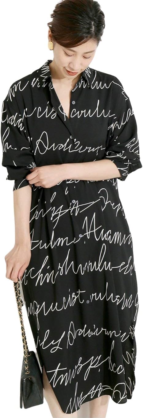 Amazon Co Jp ヴェルメイユ パー イエナ 追加 線描きプリントシャツワンピース フリー ブラック 服 ファッション小物