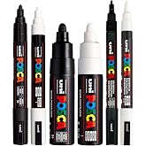 POSCA Black &amp; White Bullet Tip - Set of 6 Pens (PC-5M, PC-7M, PC-3M)