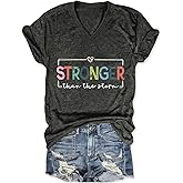 CIFEUEO Women Stronger Than The Storm Shirt Inspirational Motivational Shirt Easter Religion V Neck Trendy Faith Tee Top