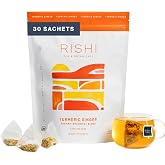 Rishi Tea Turmeric Ginger Organic Sachet Tea Bags, Caffeine Free, 30ct | Spicy Ginger and Citrus Herbal Tea Blend, Enjoy Hot or Iced, Sustainable, 30 Servings