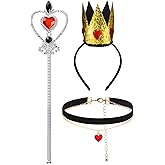 Haysandy 3 Pcs Queen Costume Accessories Halloween Red Gem Heart Crown Choker Scepter Wand