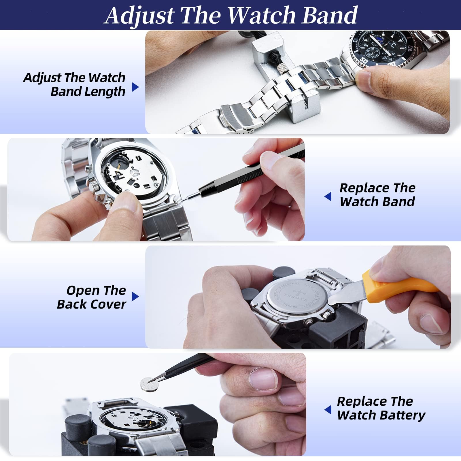 【2025 Upgrade】Eventronic Watch Repair Kit, Watch Link Removal Kit, Watch Battery Replacement Tool Kit & Strap Adjustment, Watch Tool Kit with Spring Bar, Case Opener, Link Remover, Carrying Case