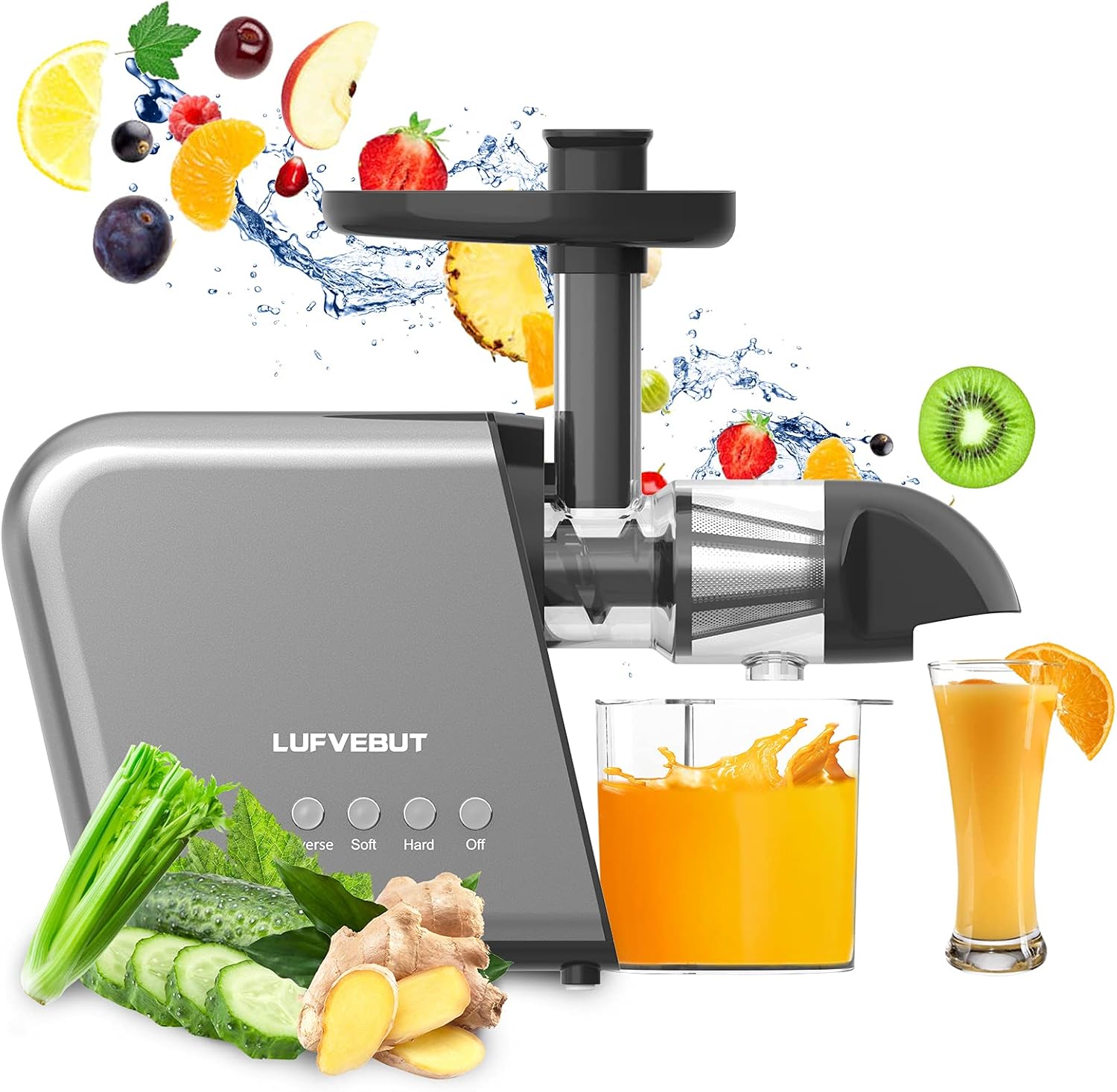 Cold Press Juicer Extractor Fruit Vegetable Masticating Juicer Electric Juicer Machines Easy Cleaning Low Speed Quiet Motor for Orange Carrot Celery Wheatgrass Ginger Tomato Leafy Greens Home Kitchen