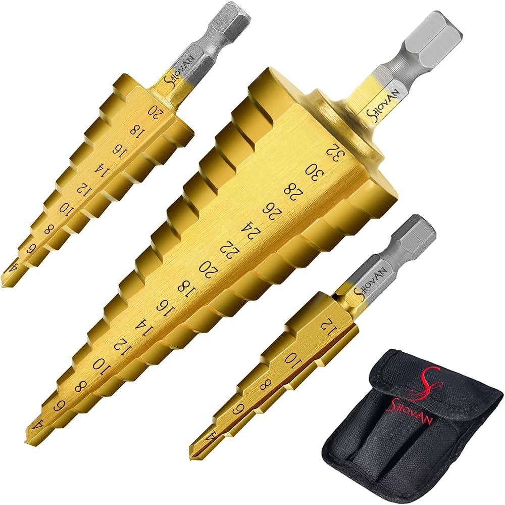 ss shovan 3Pcs HSS Step Bits 4-12mm 4-20mm 4-32mm Titanium Coated Drill Bits