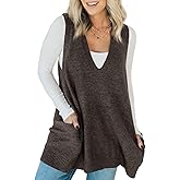 Saodimallsu Womens Sleeveless Sweater Vest V Neck Casual Loose Knit A Line Flattering Tunic Top with Pockets