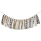 Buffalo Check Plaid Banner Black and White Gingham Spring Summer Fall Winter Easter Christmas Mantle Fireplace Garland Decoration