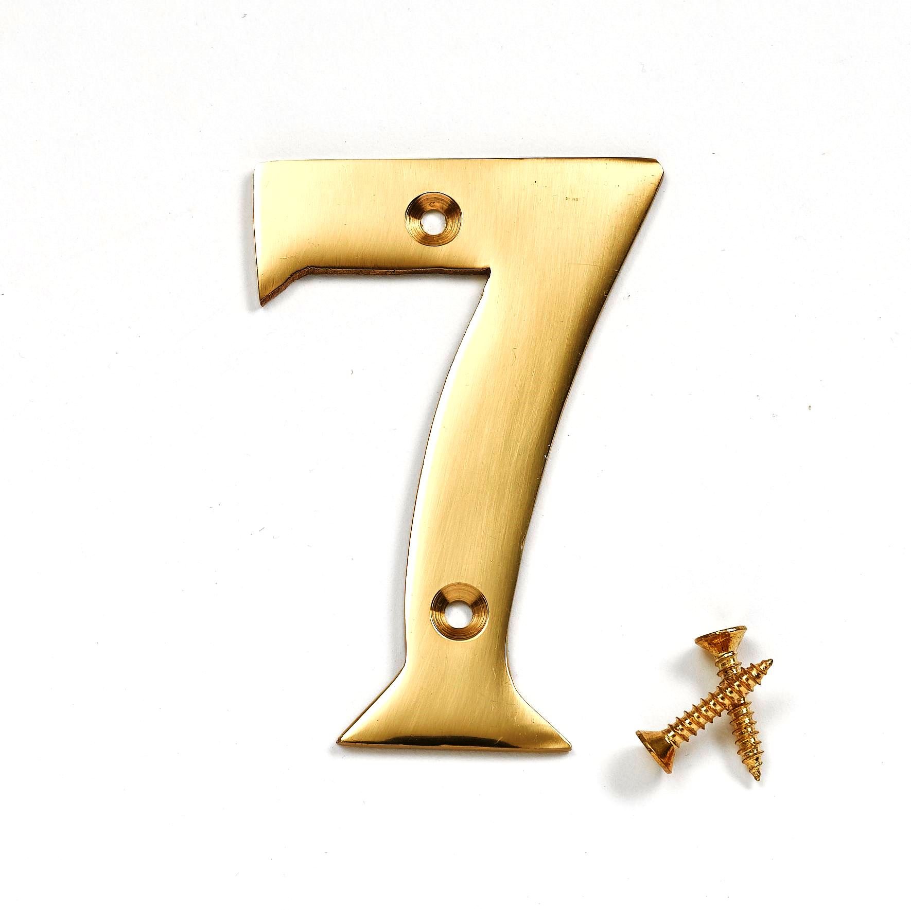Merriway BH04274 Polished and Lacquered Solid Brass Screw-On House Flat Gate Post Numeral 50 mm (2 Inch) Number 7