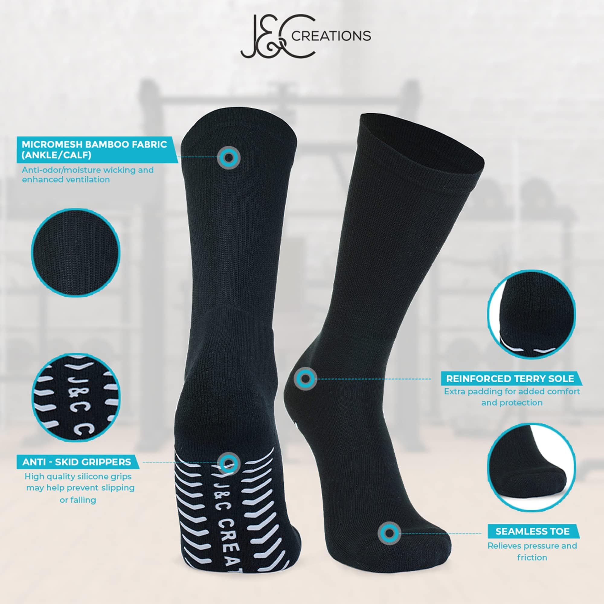 J&C Creations Premium Quality Grip Socks Men Size 10-13 - Hospital Socks For Men With Grips - 80% Viscose Bamboo