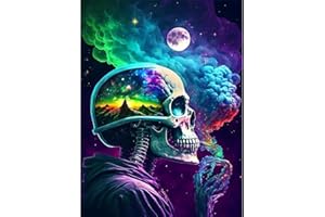 XACKCME Skull Diamond Painting Kits for Adults-Skeleton Diamond Art Kits for Adults,Round 5D Moon Gem Art Kits for Adult DIY Crafts Kits Gift Home Wall Decor Gifts(16x12inch)