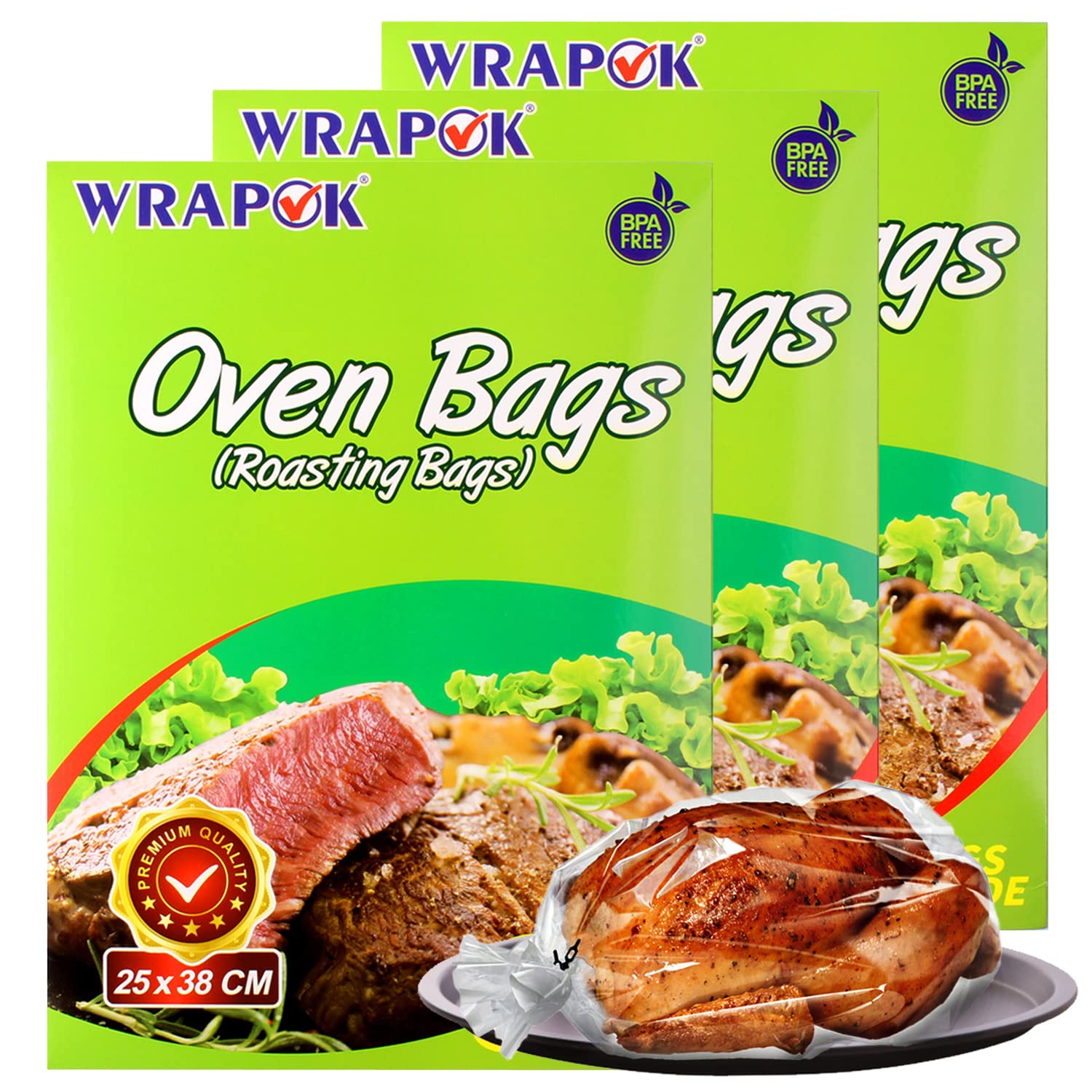 WRAPOK Roasting Cooking Bags Oven Chicken Bag for Meat Poultry Fish Seafood Vegetable, Small - 24 Bags (10 x 15 Inch)