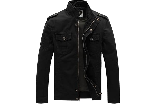 WenVen Men's Casual Washed Cotton Military Jacket
