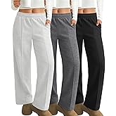 Neer 3 Pack Women's Wide Leg Sweatpants Baggy High Waist Straight Yoga Pants Open Bottom Jogger with Pockets
