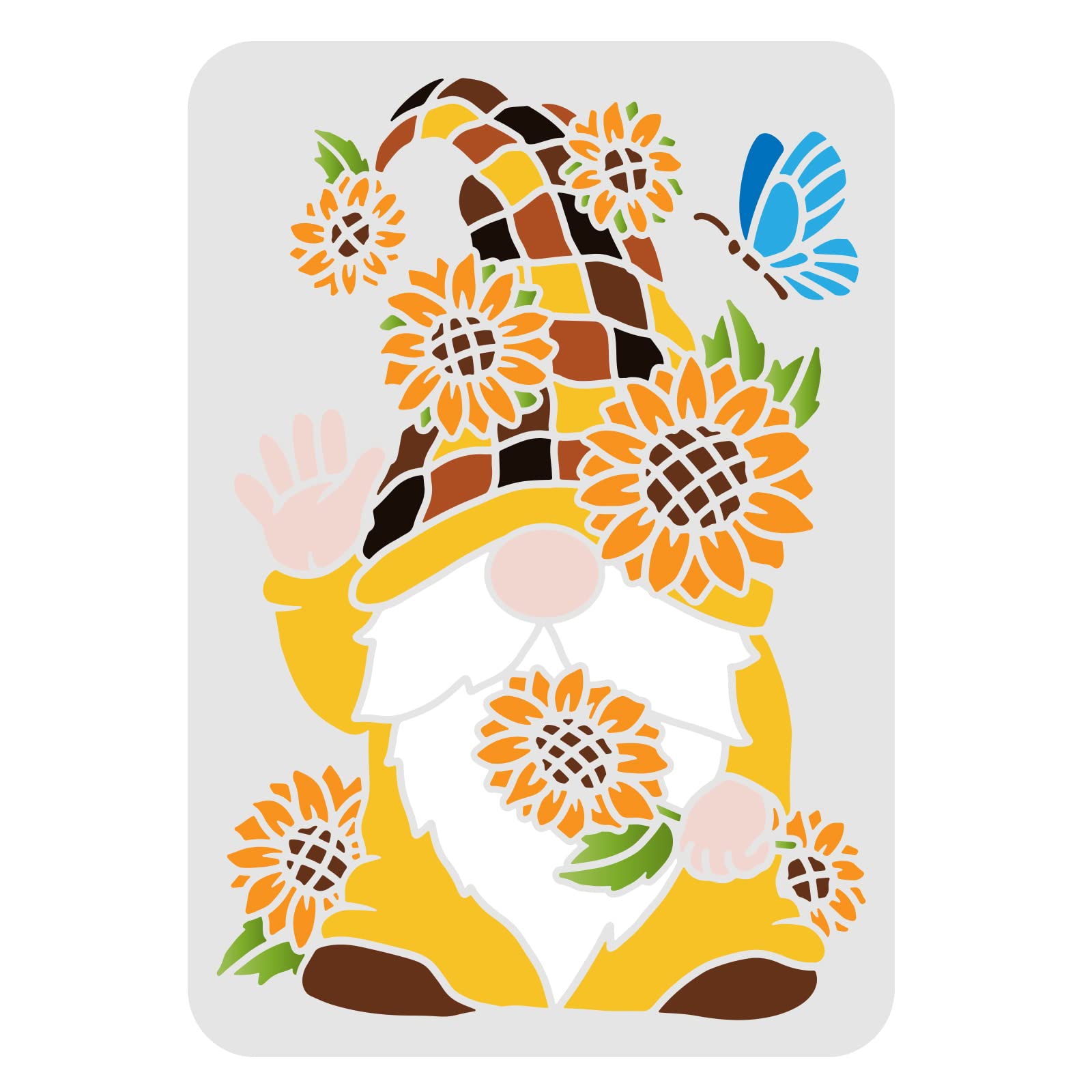 FINGERINSPIRE Sunflower Gnomes Stencils 29.7x21cm Seasonal Gnomes Stencil Sunflower Sunshine Patterns Template Seasonal Holiday Gnomes Stencils for Painting Wood Wall Furniture — image 1