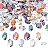 PH PandaHall 96pcs 8 Colors Faceted Glass Beads Hexagon Faceted Beads 18x12mm AB Colour Crystal Bead Rainbow Plated Sparkling Bead for Jewellery Making Hanging Decorations Hole: 1mm