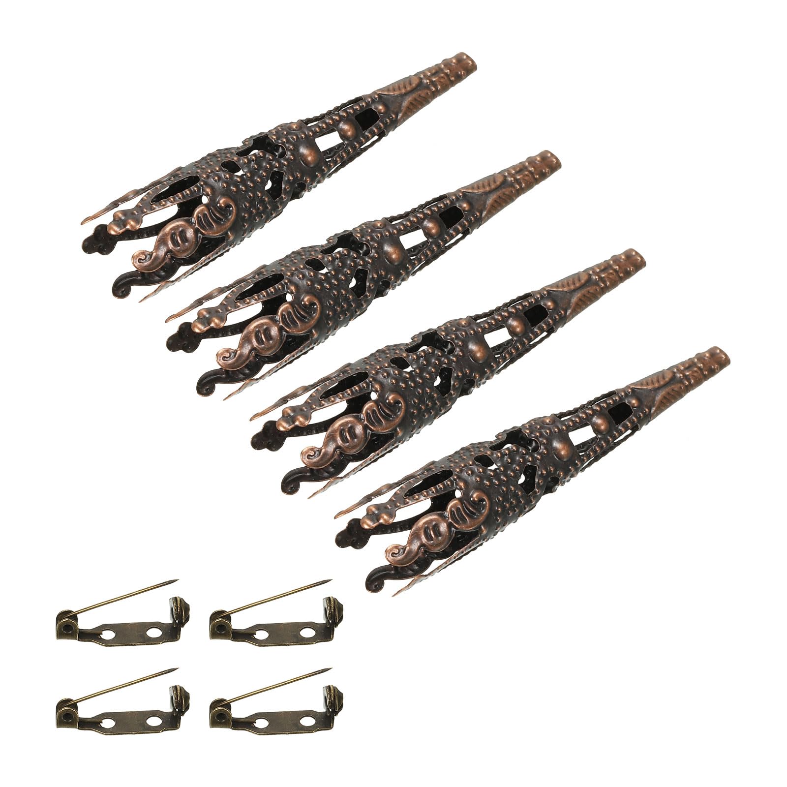 PATIKIL 41mm Corsage Decorative Holder, 4 Pcs Brooch Pin Vase Pocket Boutonnieres Holder with Bar Pins for Wedding Party DIY Crafts, Copper