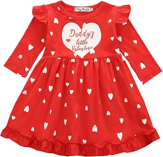Amazon Cousannory 子ども ワンピース バレンタインデー ベビー 人気 ハート柄 ドレス キッズ 長袖 フリル 文字プリント スカート かわいい プリンセスドレス 子供 女の子 秋冬 普段着 ルームウエア クリスマス プレゼント 年賀状 ワンピース チュニック 通販