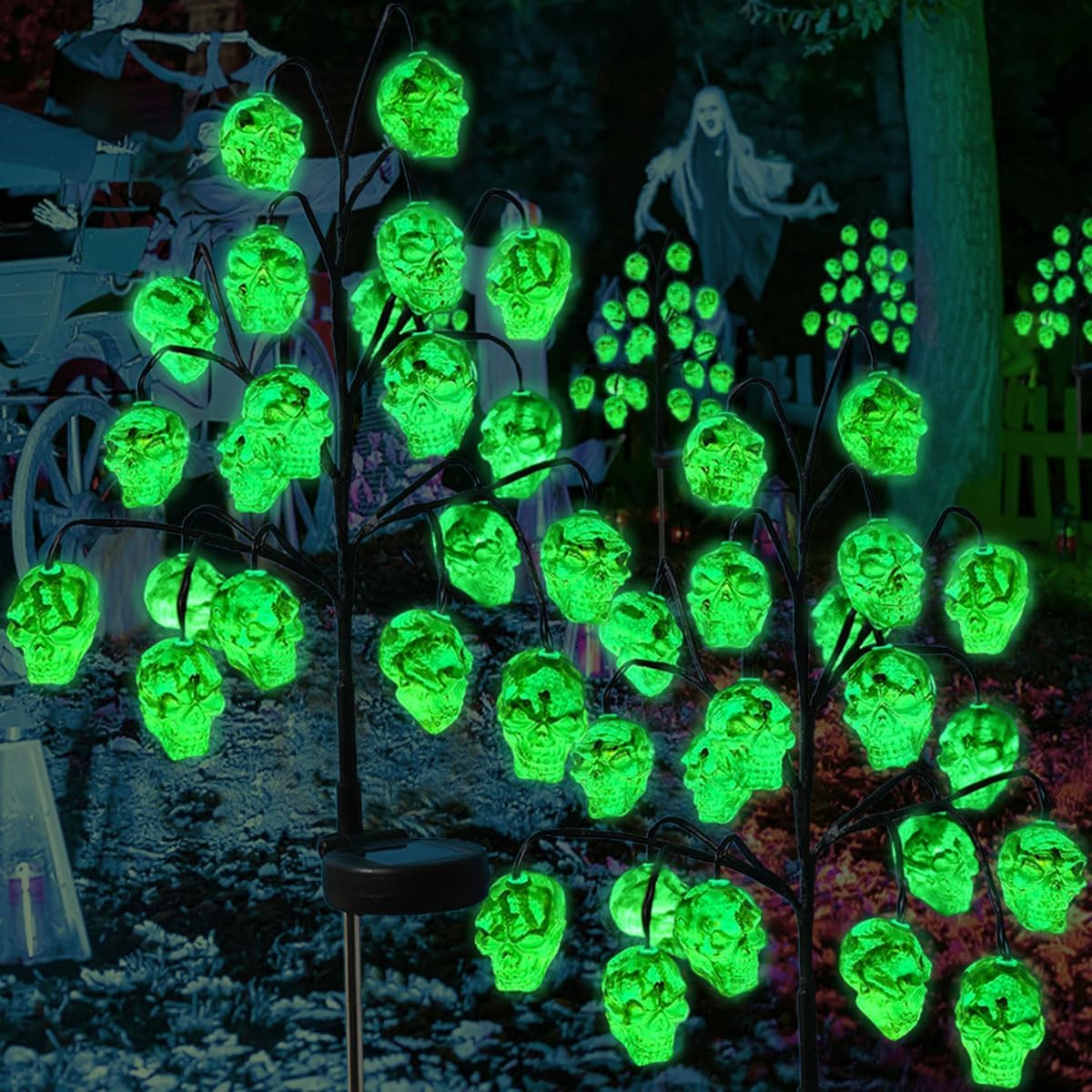 Decorative Garden Stakes - Solar Halloween Decorations Outdoor Scary Skull Stake Lights for Halloween Yard Haunted Graveyard Pathway Lights, Halloween Frightening Decor Lights for All Saints' Day Gravestone Cemetery