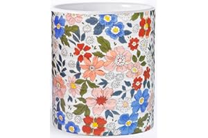 LEAZUL Kitchen Utensil Holder,7.2″Extra Large Stable Vintage Floral Pattern Ceramic Utensil Crock,Flower Utensil Organizer for Countertop,Kitchen Decor,Utensil Holder for Housewarming Gift Pink