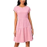 winkbay Women's Summer Ruffle Flowy Dress Elegant Casual Cap Sleeve Crew Neck A Line Vacation Dresses
