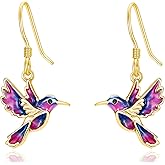 Dreamboat Hummingbird Bird Dangle Drop Earrings for Women 925 Sterling Silver Enamel Hook Jewelry Gifts for Hummingbirds Lovers