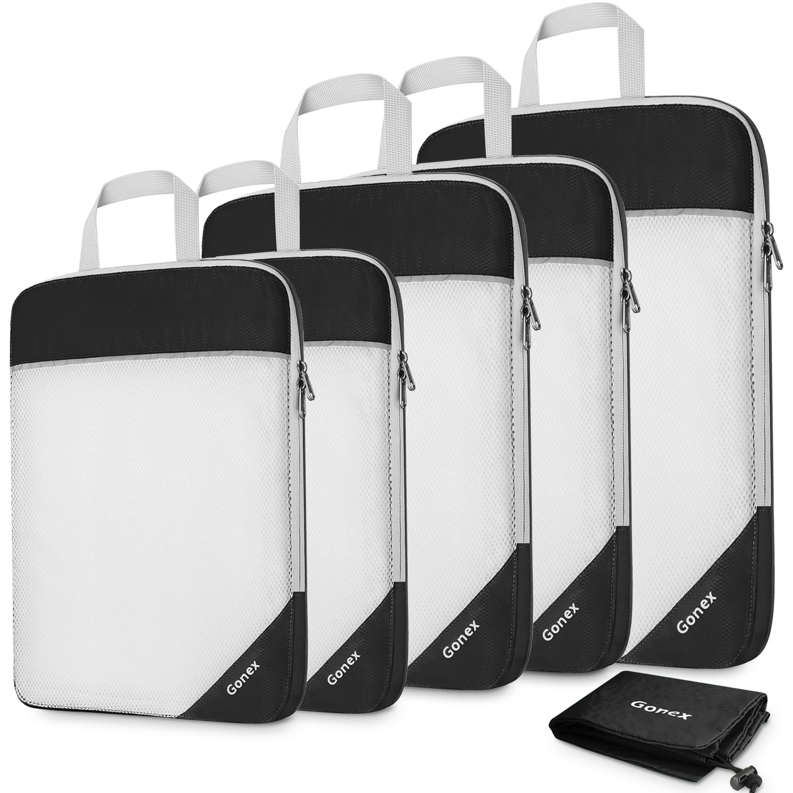 Photo 1 of Gonex Compression Packing Cubes Mesh Organizers 1L+2M+2S+Laundry Bag Black